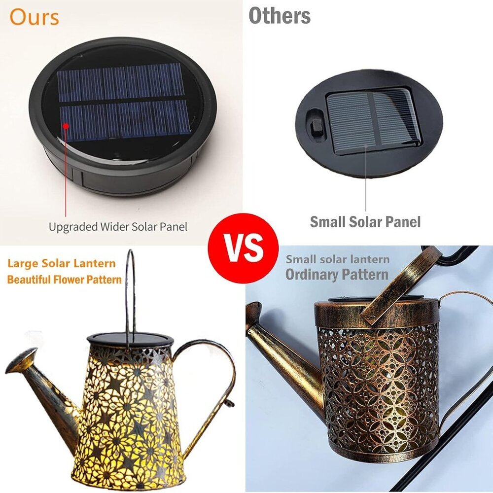 Solar Watering Can Lights, Large Retro Metal Hanging Solar Lights Outdoor Waterp - Picture 6 of 8